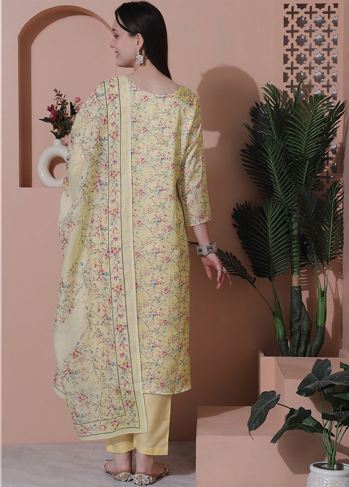 3 Pc Yellow Unstitched Silk Suit Set Free Shipping Pay With Visa