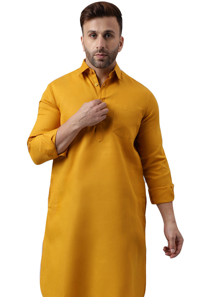 2 Pc Mustard Viscose Kurta Pajama Set Outlet Buy