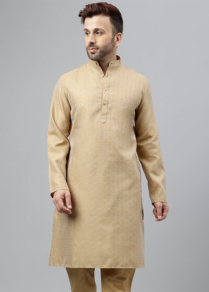 Cream Viscose Jacquard Long Kurta Shipping Discount Sale