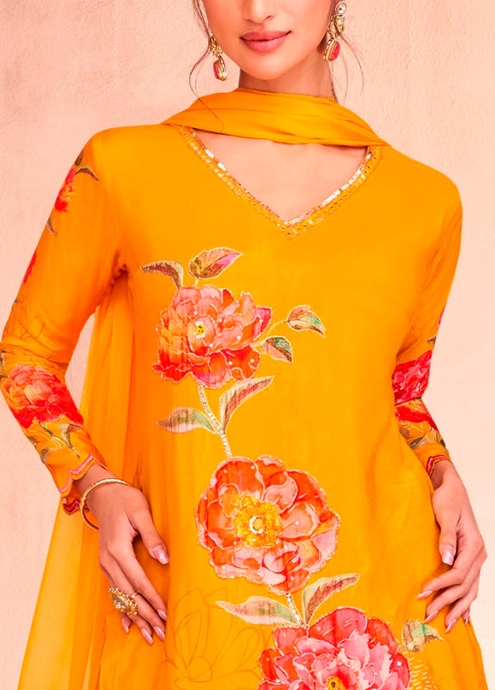 2 Pc Yellow Semi Stitched Silk Suit Set Cheap Online Online