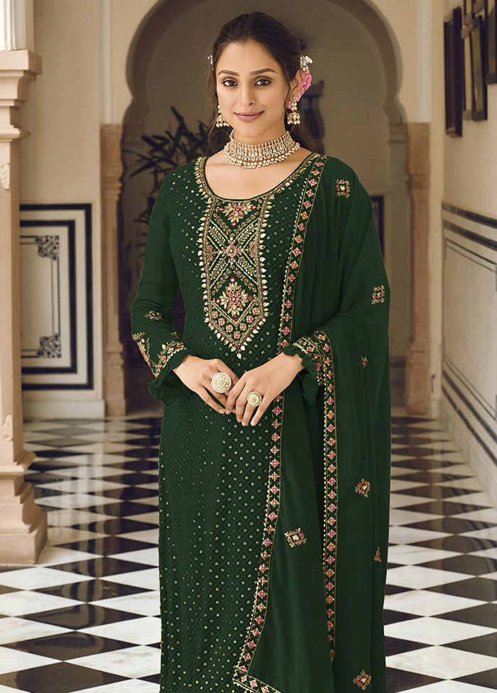 3 Pc Green Semi Stitched Georgette Suit Set Choice Cheap Pice