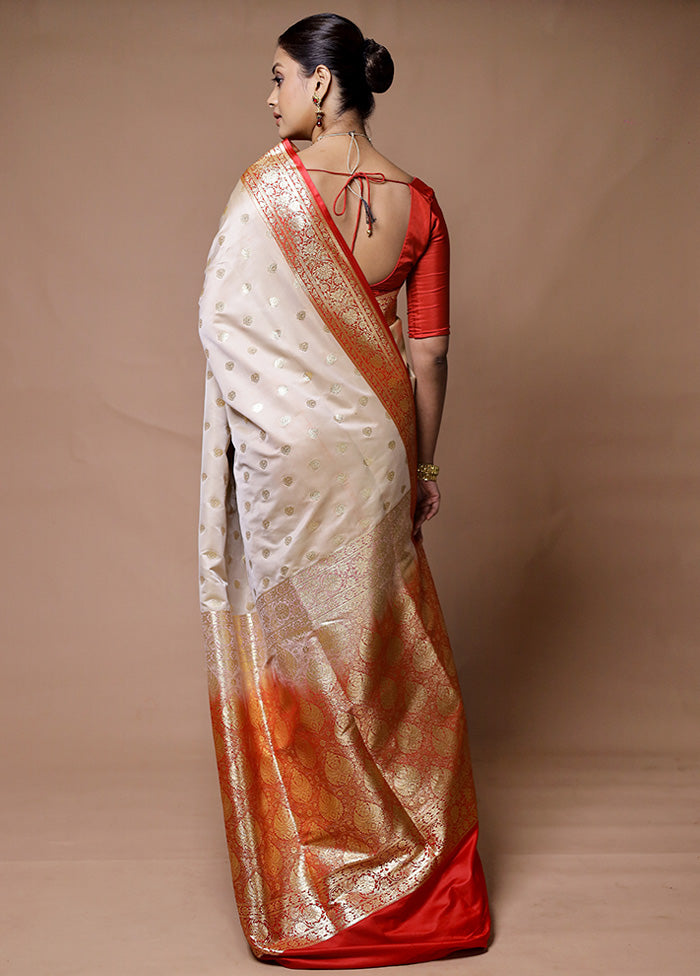 Cream Banarasi Silk Saree With Blouse Piece Geniue Stockist Online