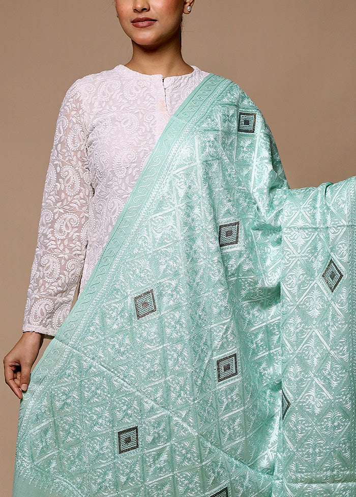 Green Butta Work With Zari Woven Border Shawl With Mastercard For Sale