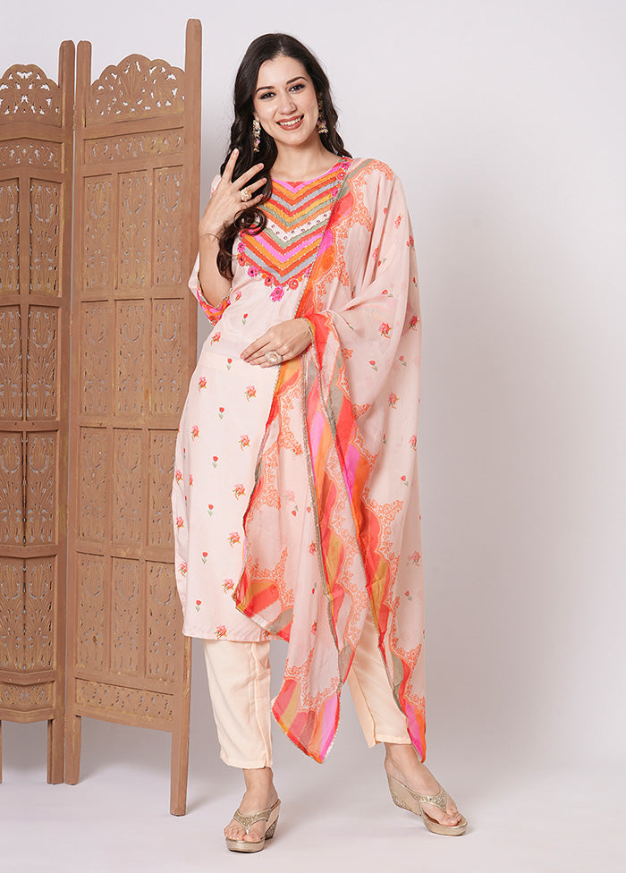 3 Pc Peach Readymade Silk Dupatta Suit Set Cheap Outlet Locations