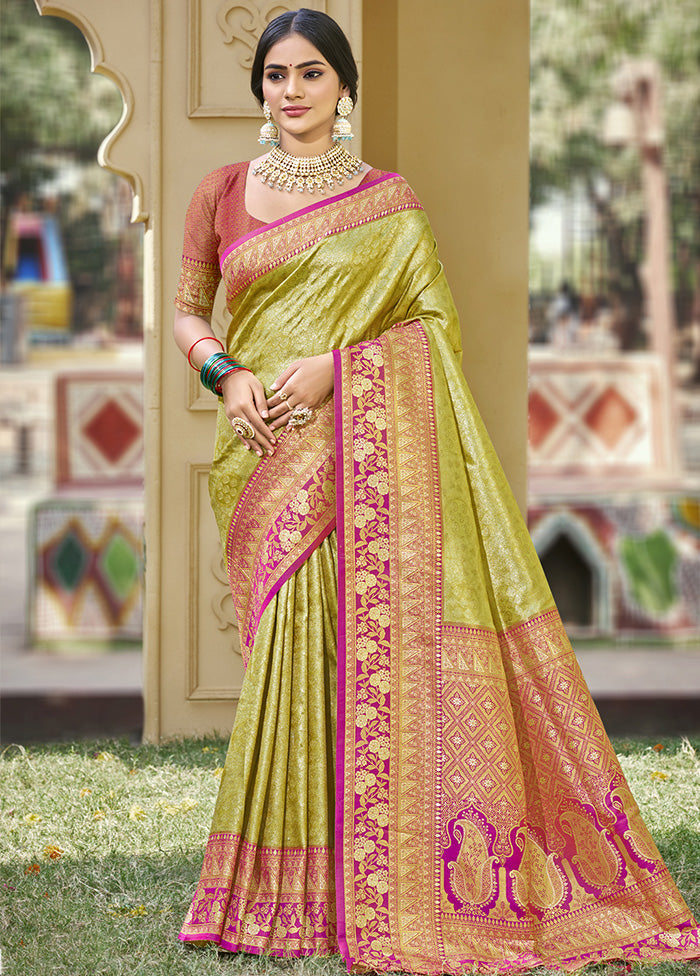 Mehendi Spun Silk Saree With Blouse Piece Real Sale Online