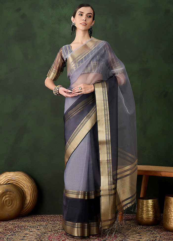 Grey Organza Saree With Blouse Piece Footlocker Cheap Online