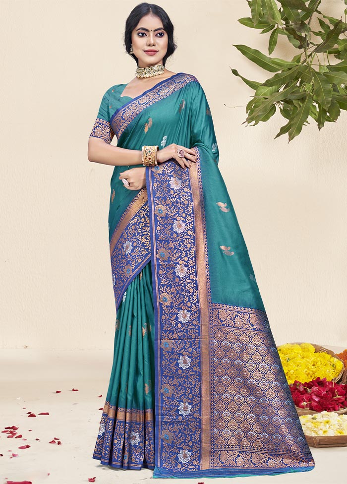 Sky Blue Dupion Silk Saree With Blouse Piece Finishline Cheap Online