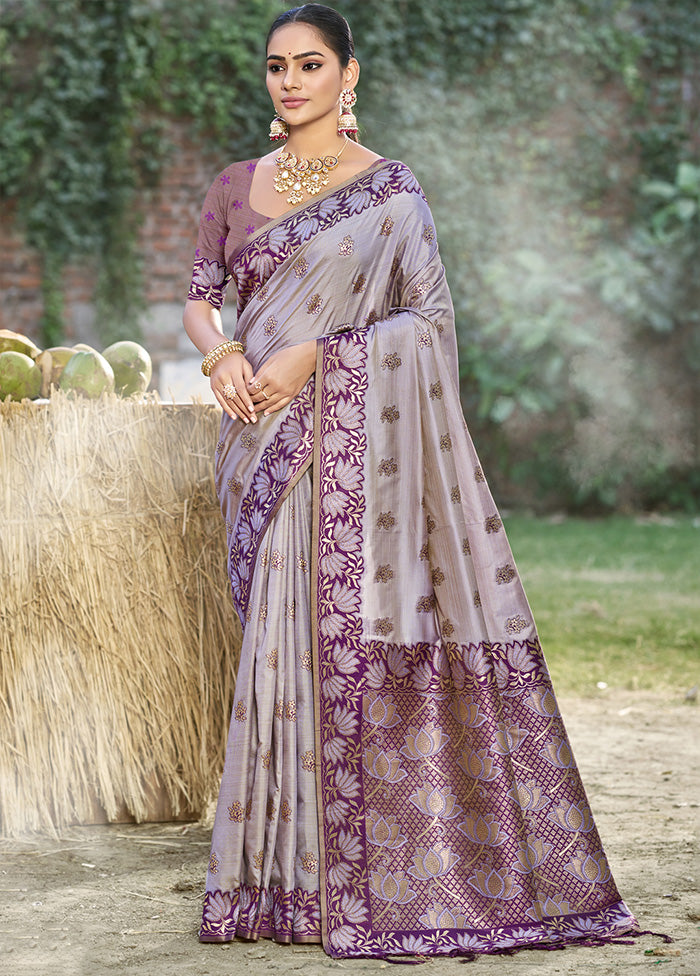 Grey Spun Silk Saree With Blouse Piece Sale Pre Order