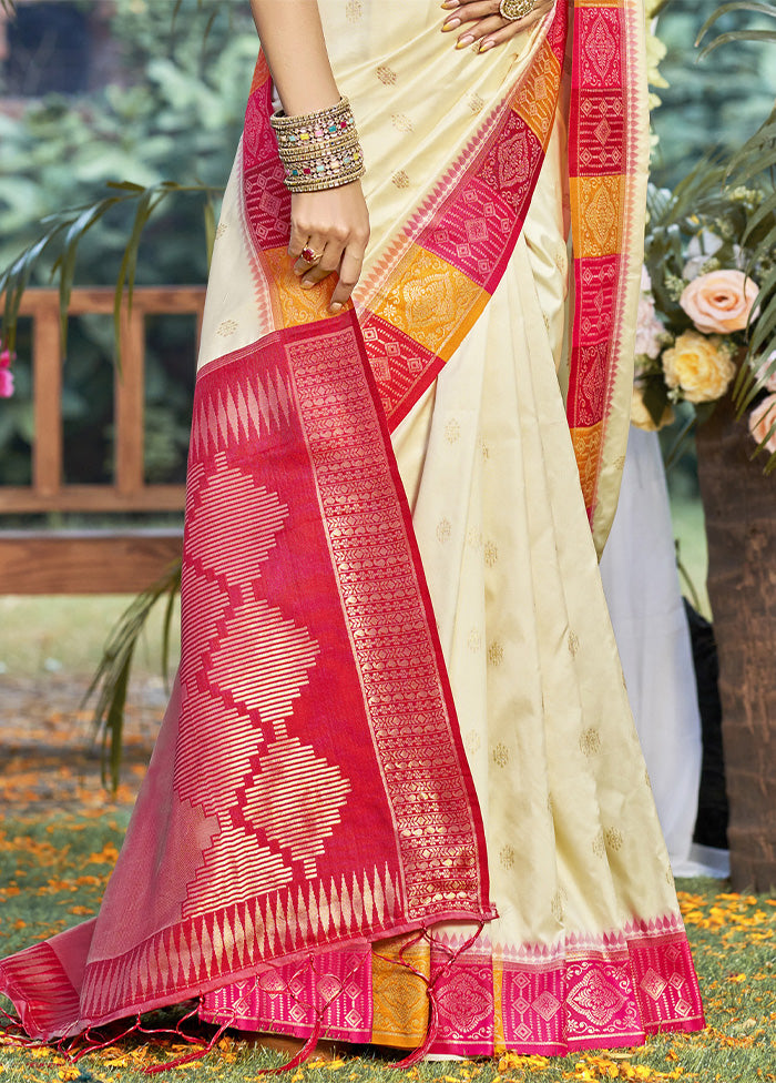 Cream Dupion Silk Saree With Blouse Piece Original Online