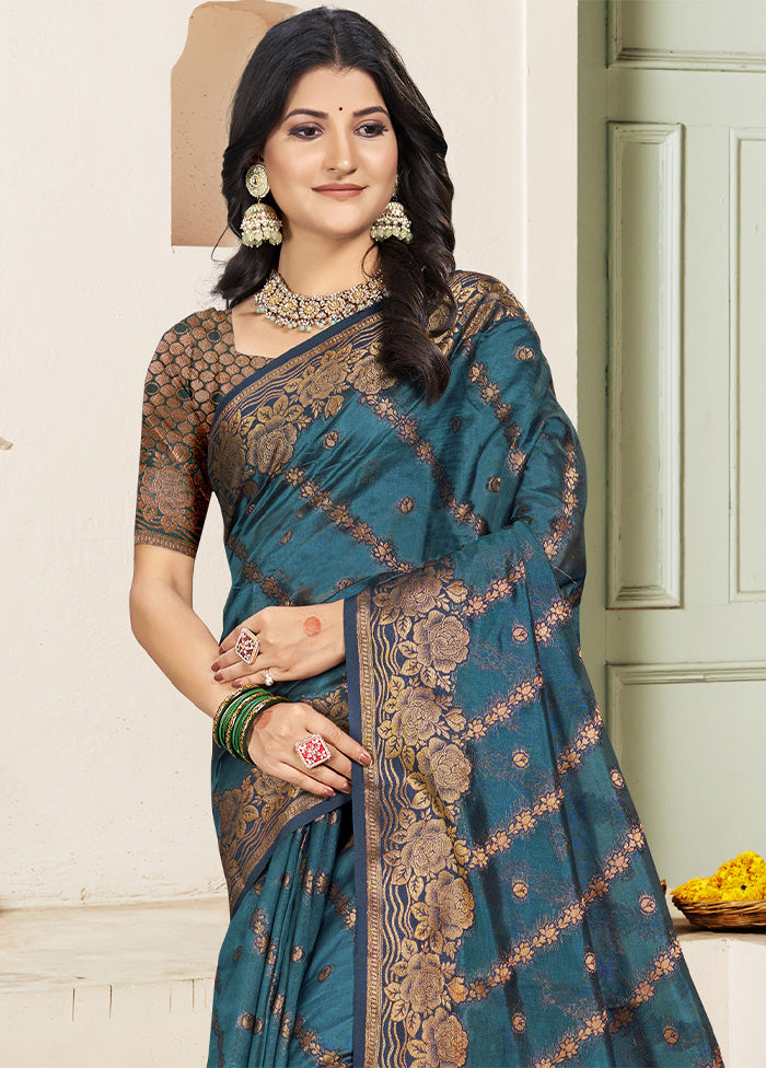 Turquoise Blue Spun Silk Saree With Blouse Piece Sale Classic