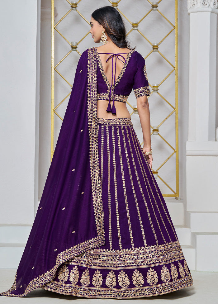 3 Pc Purple Silk Semi Stitched Lehenga Set Clearance New Arrival