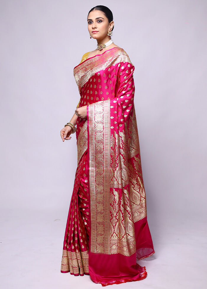 Pink Handloom Banarasi Pure Silk Saree With Blouse Piece Sale Footlocker Finishline