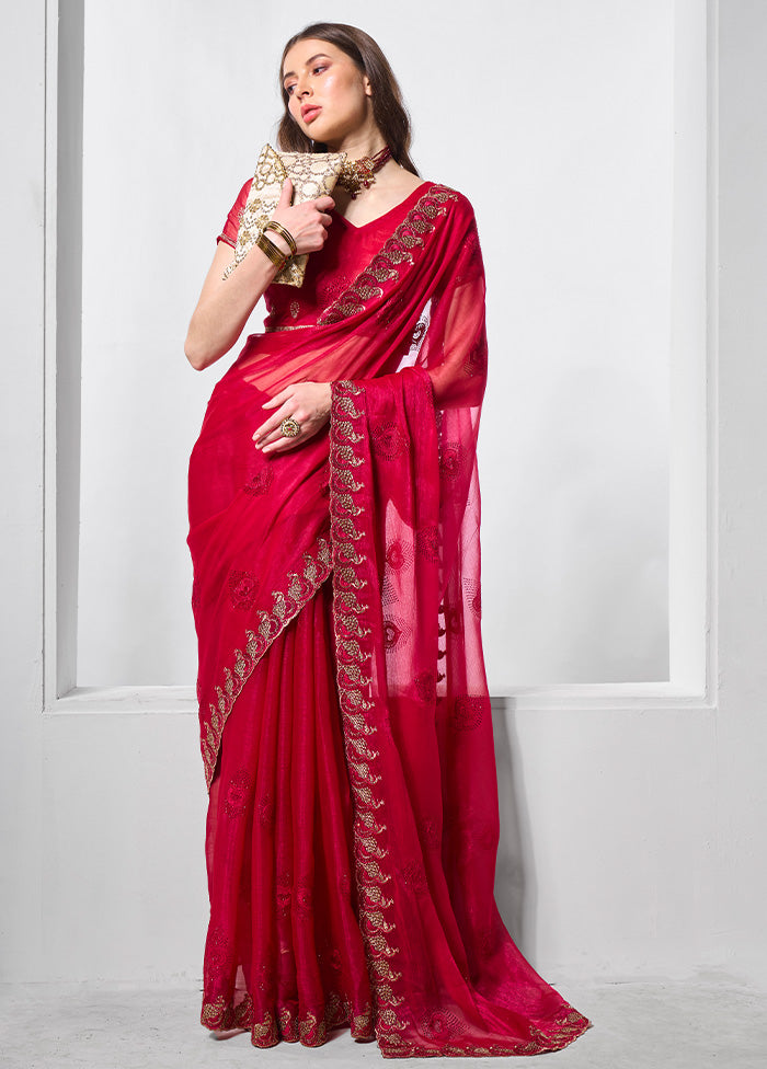 Pink Chiffon Silk Saree With Blouse Piece Outlet Wiki