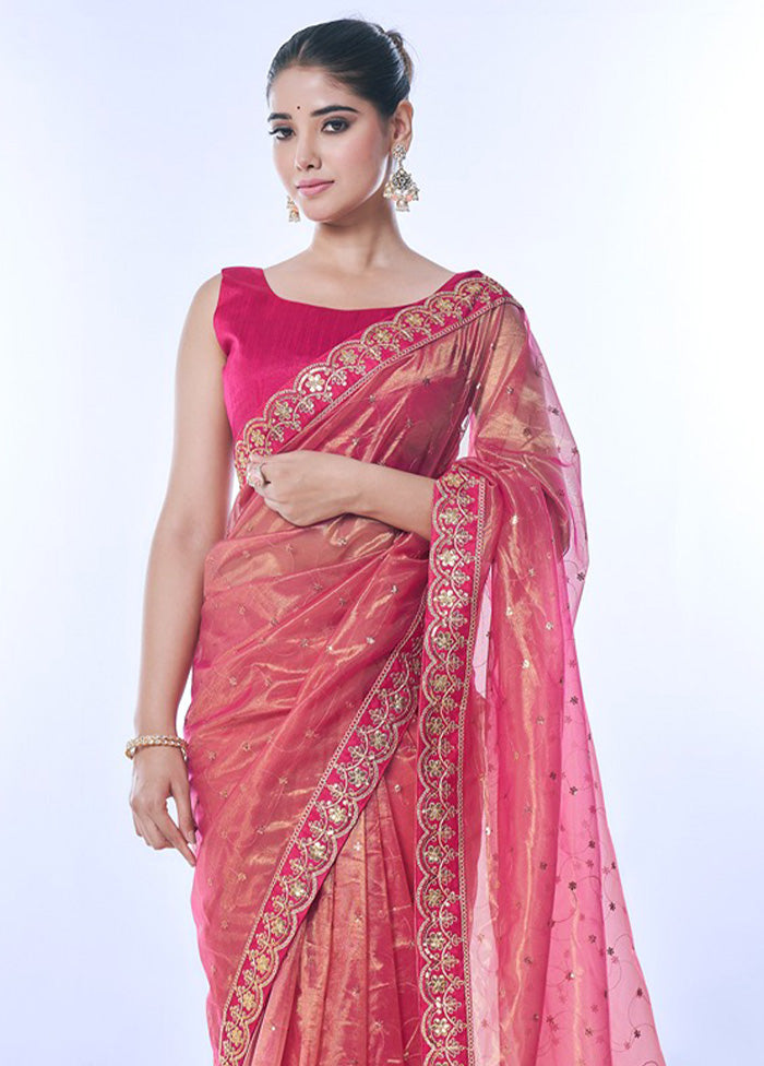 Pink Net Net Saree With Blouse Piece Discount Authentic Online