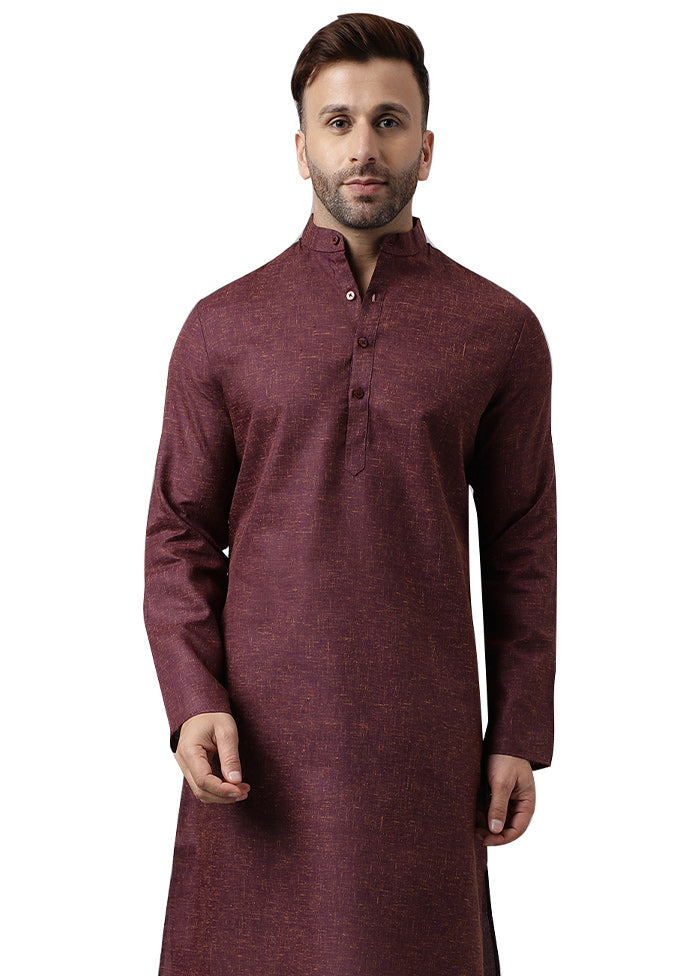 2 Pc Maroon Cotton Kurta Pajama Set Under 70 Dollars