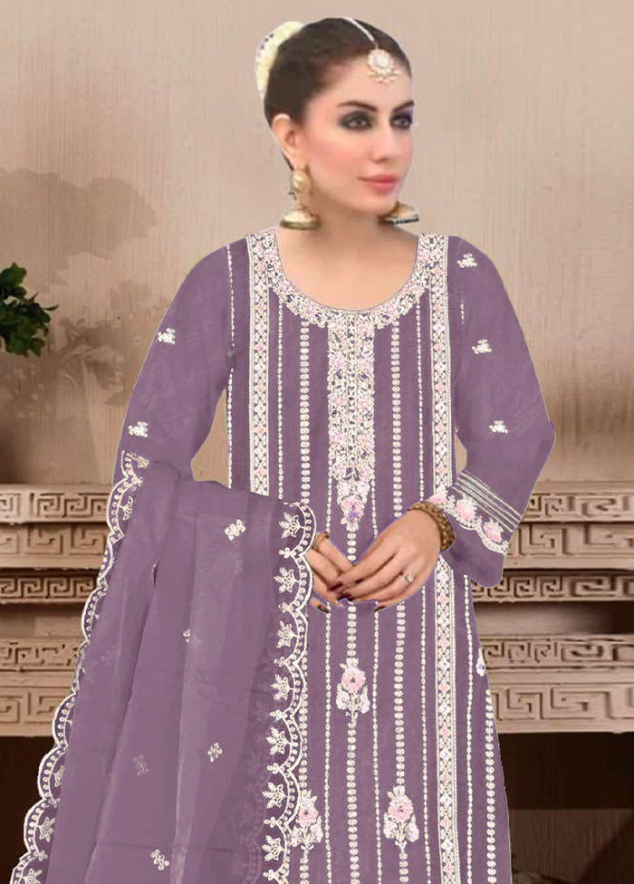 3 Pc Purple Semi Stitched Georgette Suit Set Perfect For Sale