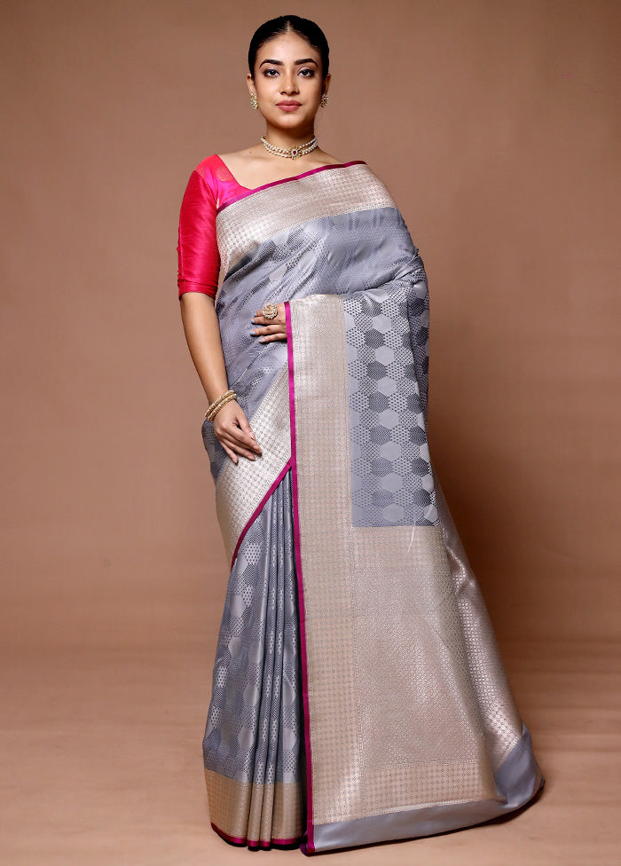 Grey Katan Silk Saree With Blouse Piece Buy Authentic Online