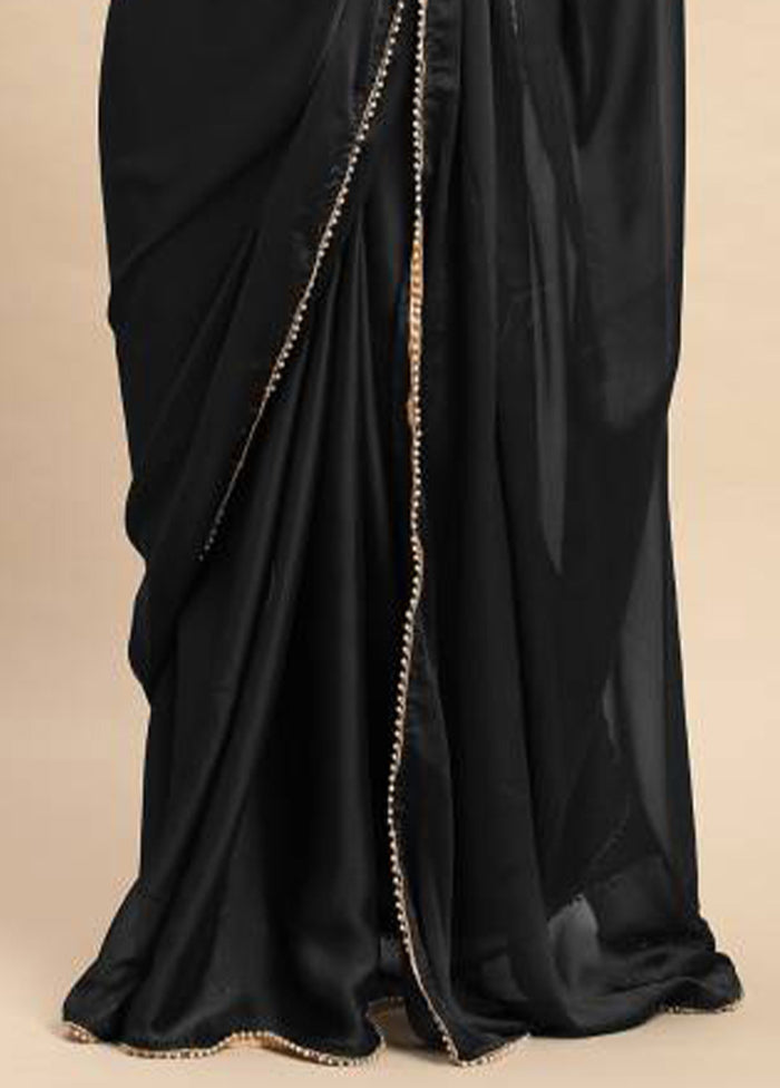 Black Satin Silk Saree With Blouse Piece Outlet Buy