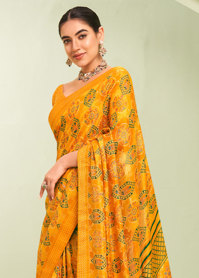 Yellow Georgette Saree With Blouse Piece Free Shipping Genuine