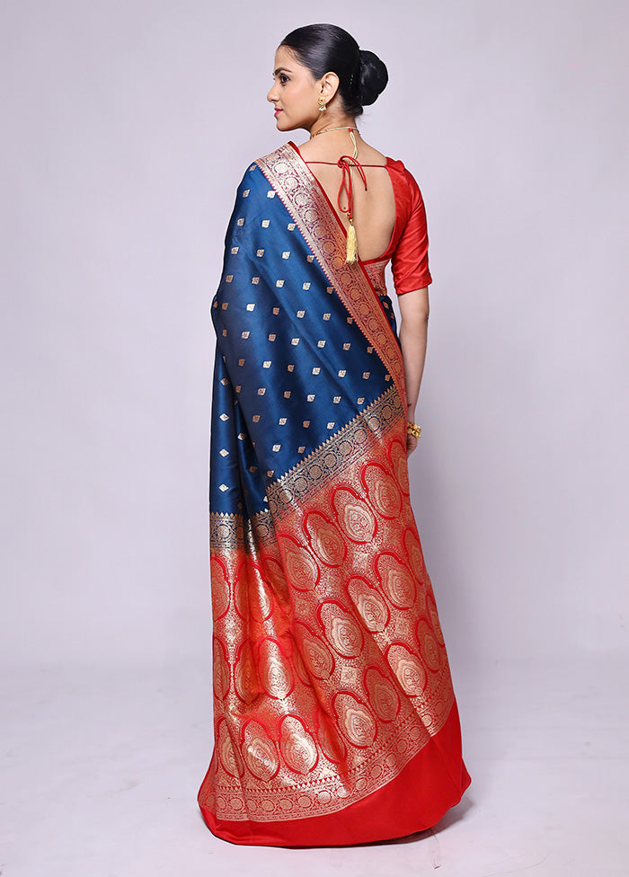 Blue Banarasi Silk Saree With Blouse Piece Clearance From China