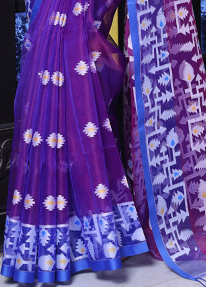 Violet Spun Silk Saree With Blouse Piece Best Place Sale Online