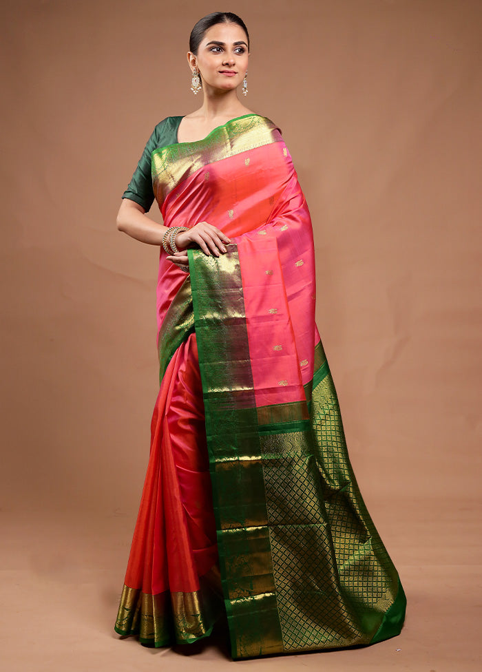 Pink Handloom Kanchipuram Pure Silk Saree With Blouse Piece Sale Cheap Pice