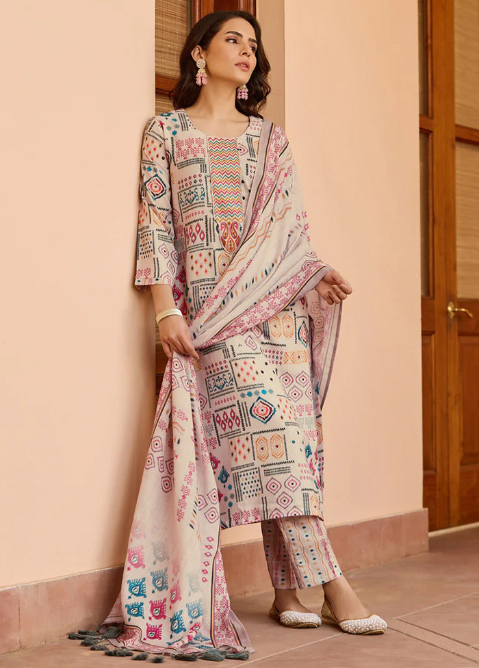 3 Pc Pink Readymade Cotton Dupatta Suit Set 2025 New For Sale