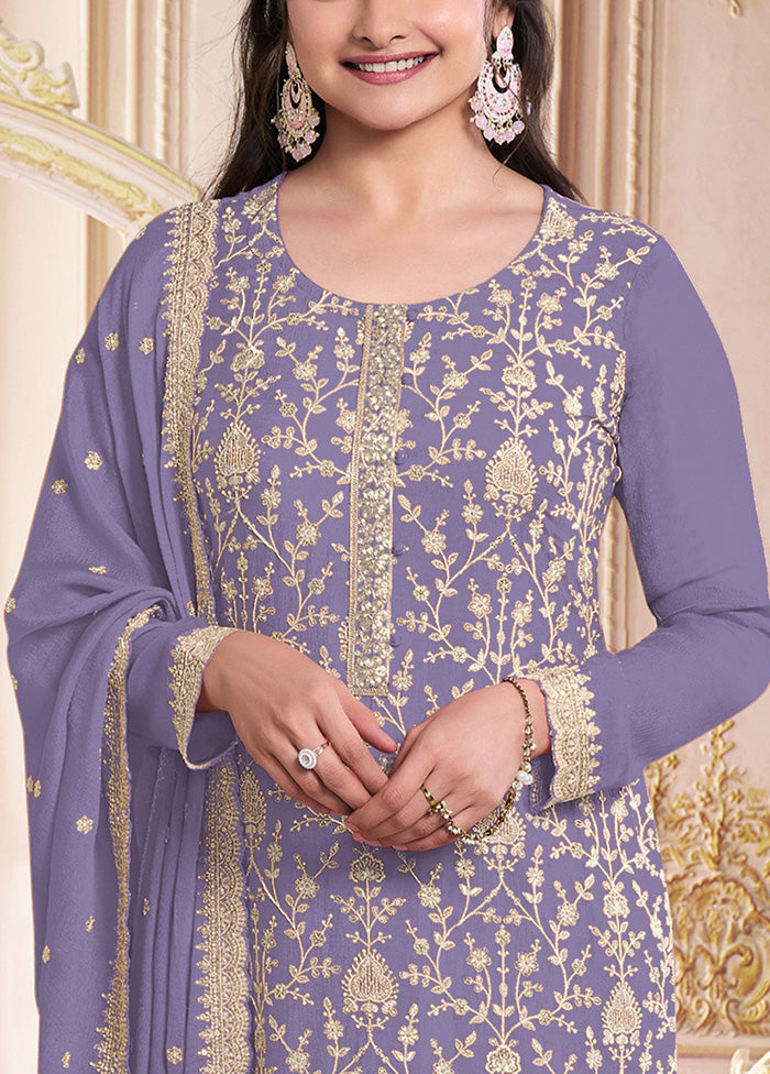 3 Pc Lavender Semi Stitched Georgette Suit Set Very Cheap Cheap Online