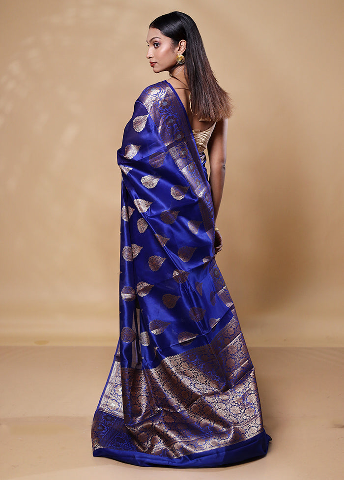 Blue Dupion Silk Saree With Blouse Piece For Sale Online