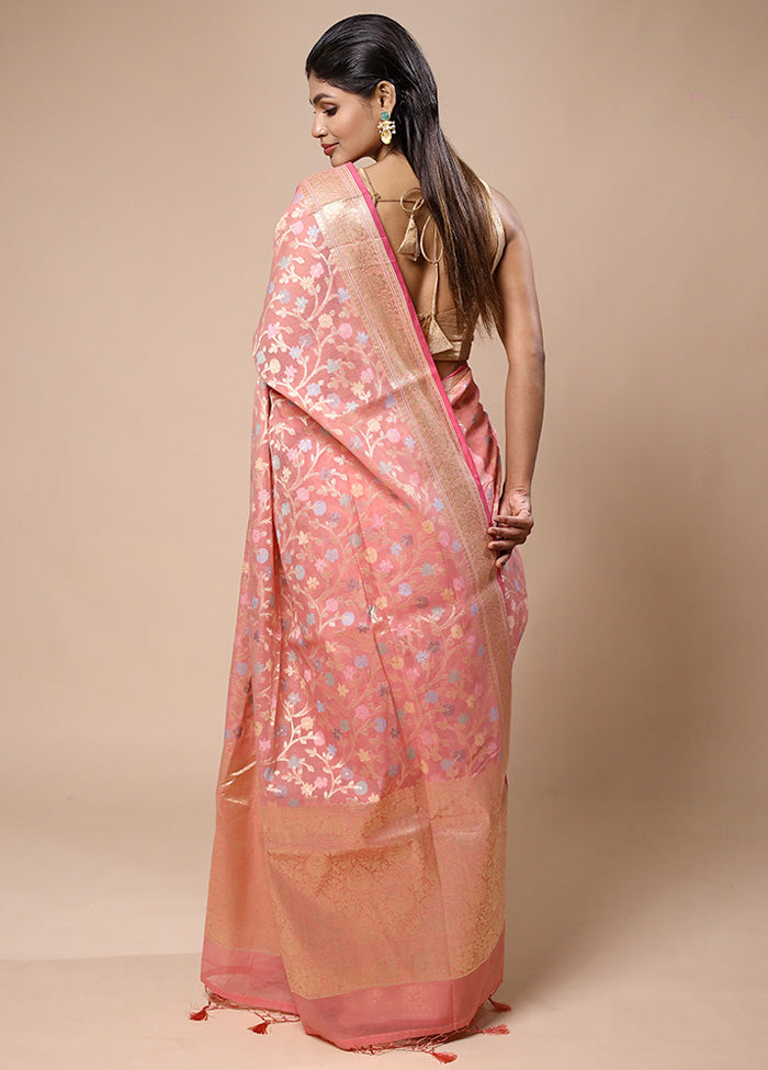 Pink Kora Silk Saree With Blouse Piece Cheap Sale Huge Surprise