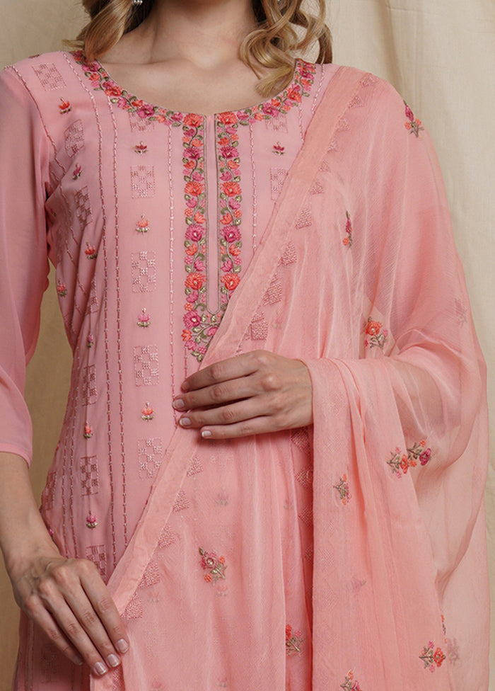 3 Pc Pink Unstitched Georgette Suit Set 100% Original Online