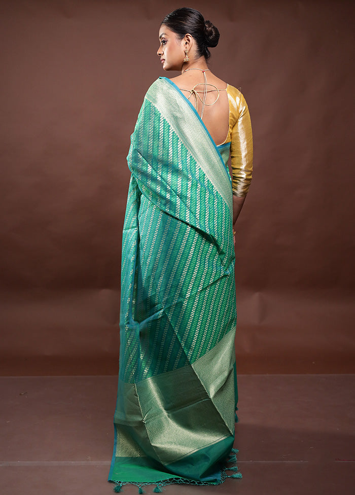 Green Kora Silk Saree With Blouse Piece Extremely Cheap Pice