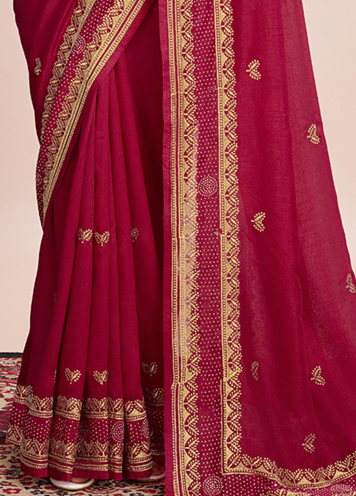 Red Spun Silk Saree With Blouse Piece Cheap Sale Best Wholesale