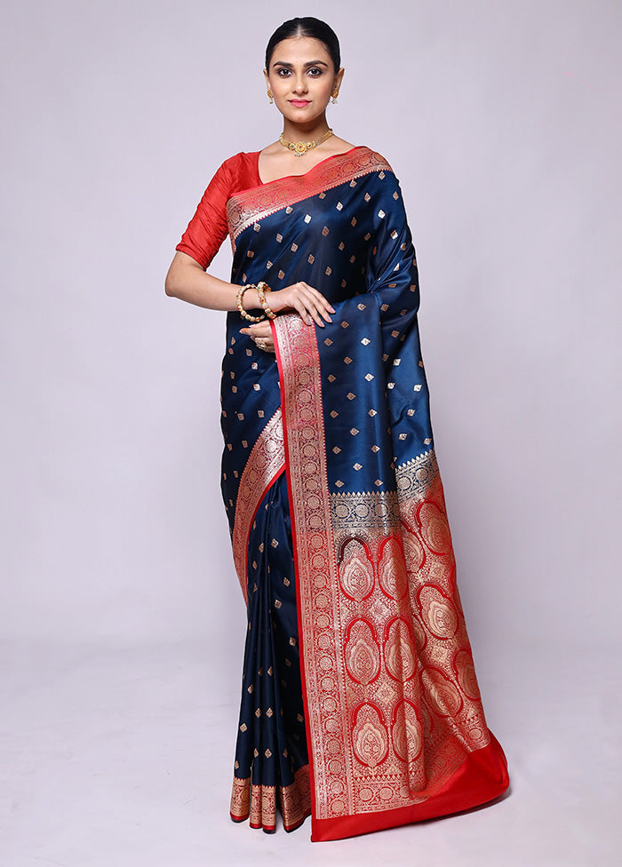 Blue Banarasi Silk Saree With Blouse Piece Clearance From China