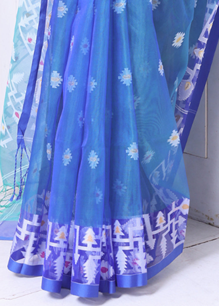 Sky Blue Spun Silk Saree With Blouse Piece Cheap Sale Cost