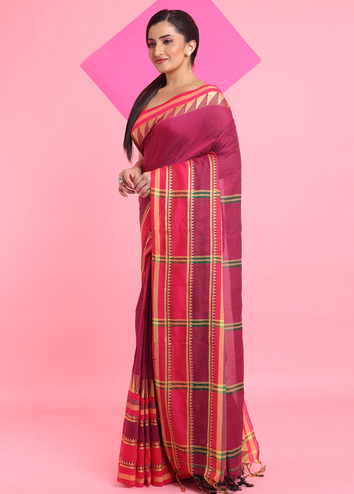 Fuchsia Cotton Saree With Blouse Piece For Sale Free Shipping