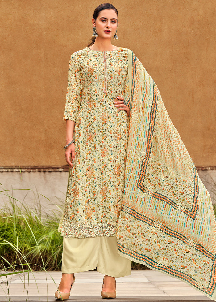 3 Pc Cream Unstitched Silk Suit Set Wiki Sale Online