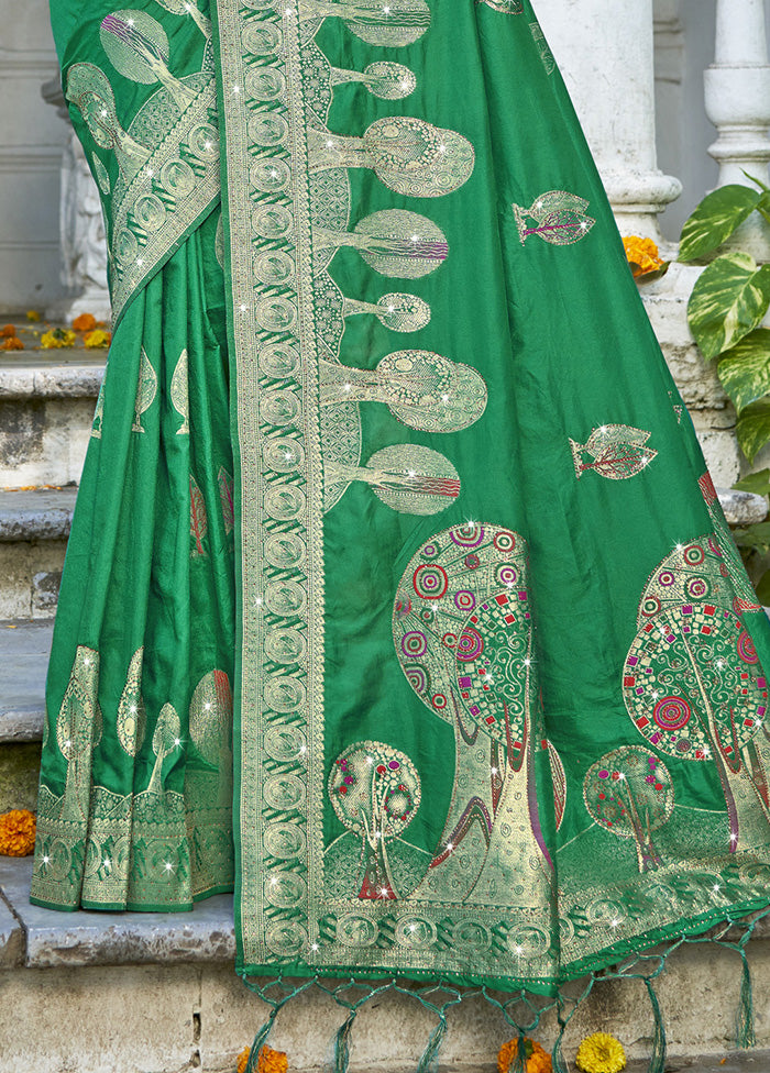 Green Spun Silk Saree With Blouse Piece Buy Cheap Official Site