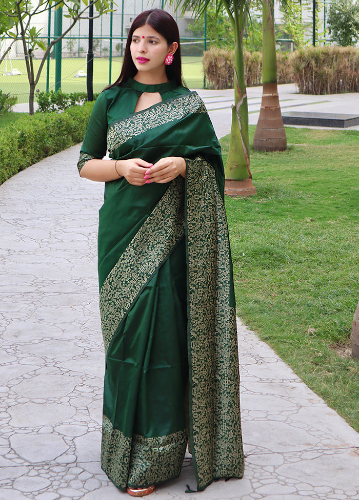 Green Spun Silk Saree With Blouse Piece Clearance Order