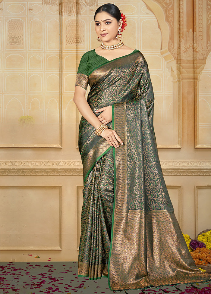 Green Spun Silk Saree With Blouse Piece Discount Great Deals