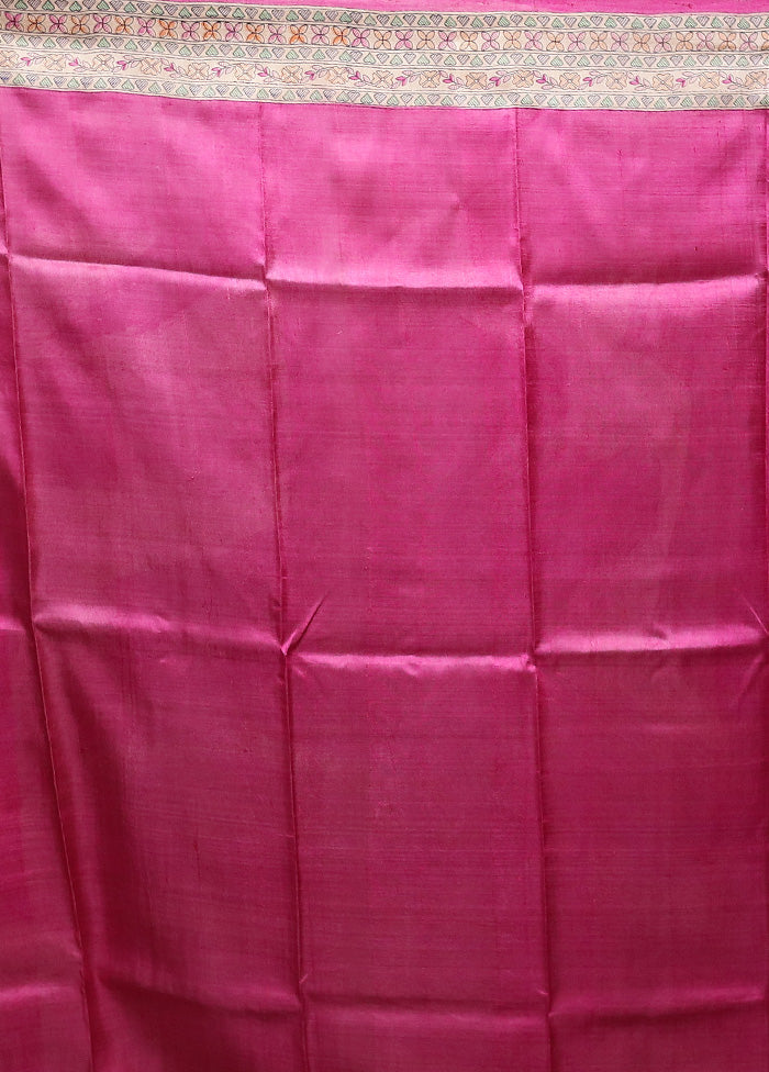 Pink Printed Pure Silk Saree Without Blouse Piece Quality Original