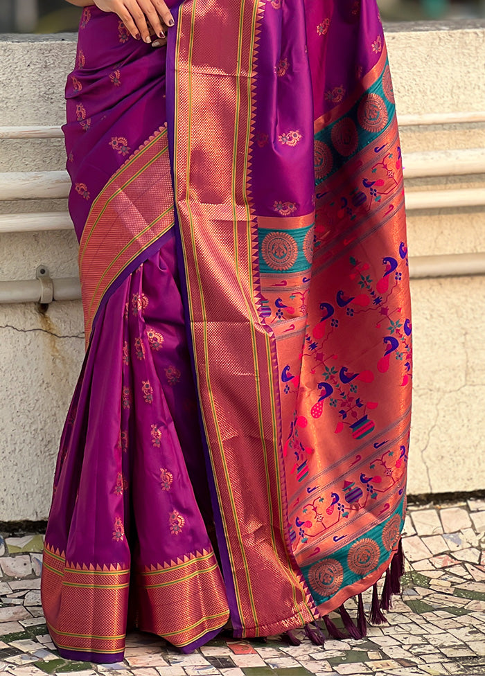 Purple Spun Silk Saree With Blouse Piece Cheap Sale Get Authentic