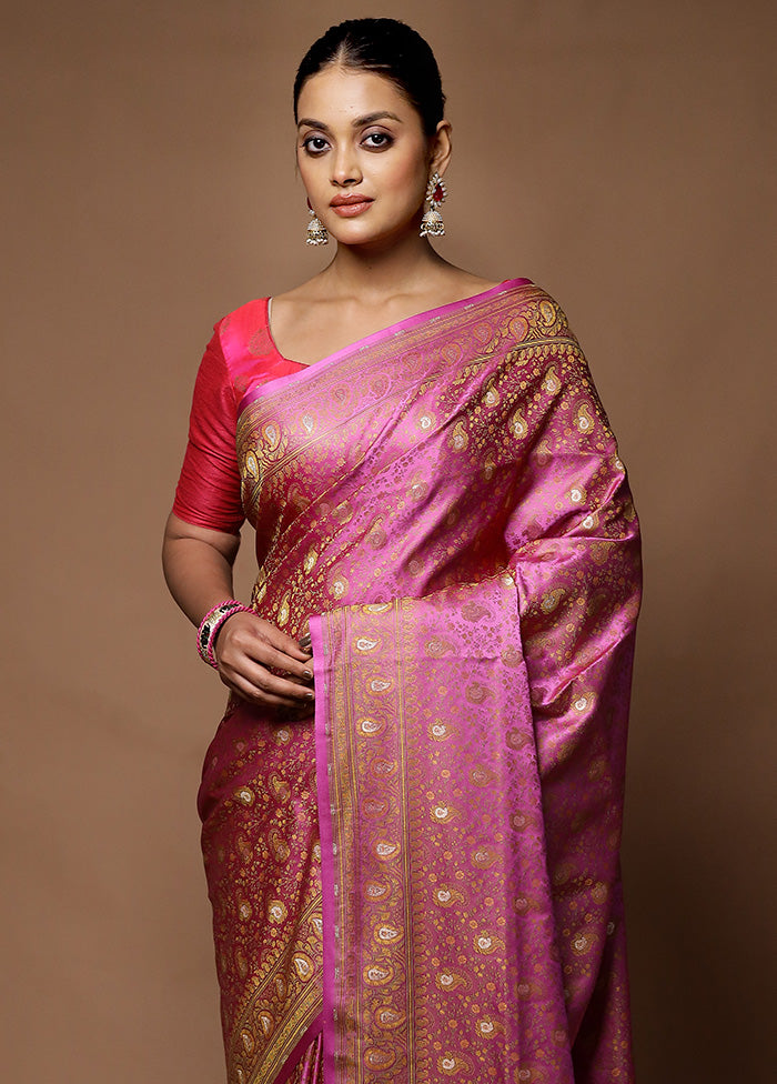 Pink Handloom Tanchoi Pure Silk Saree With Blouse Piece Sale Great Deals