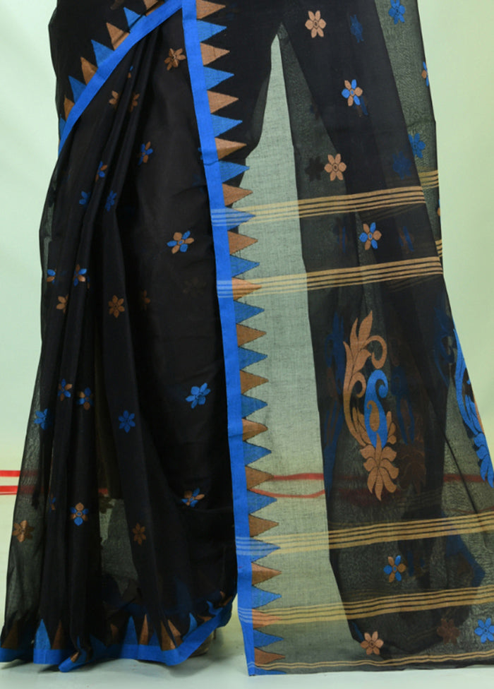 Black Cotton Floral Handwoven Saree Without Blouse Piece Clearance 2025