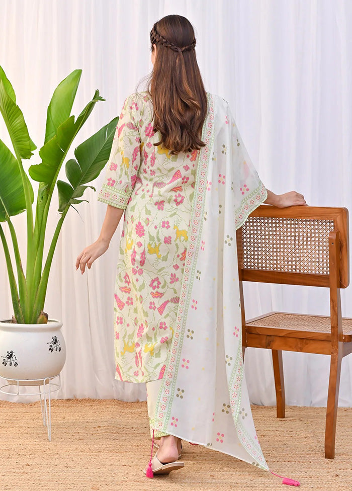 3 Pc Cream Readymade Rayon Dupatta Suit Set Genuine Cheap Online