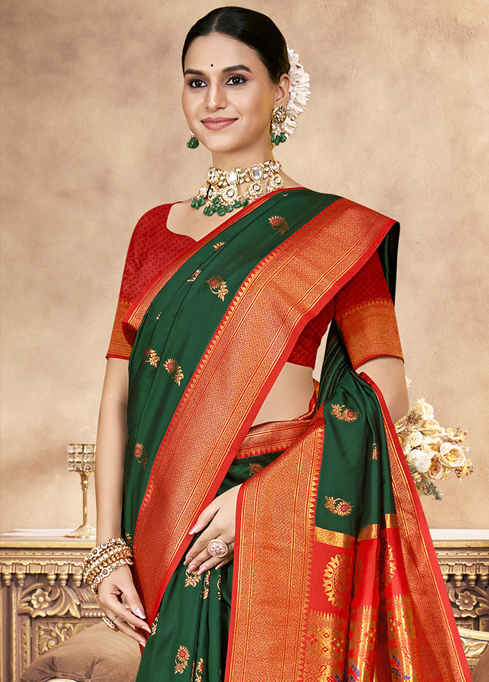 Green Spun Silk Saree With Blouse Piece Clearance Store For Sale