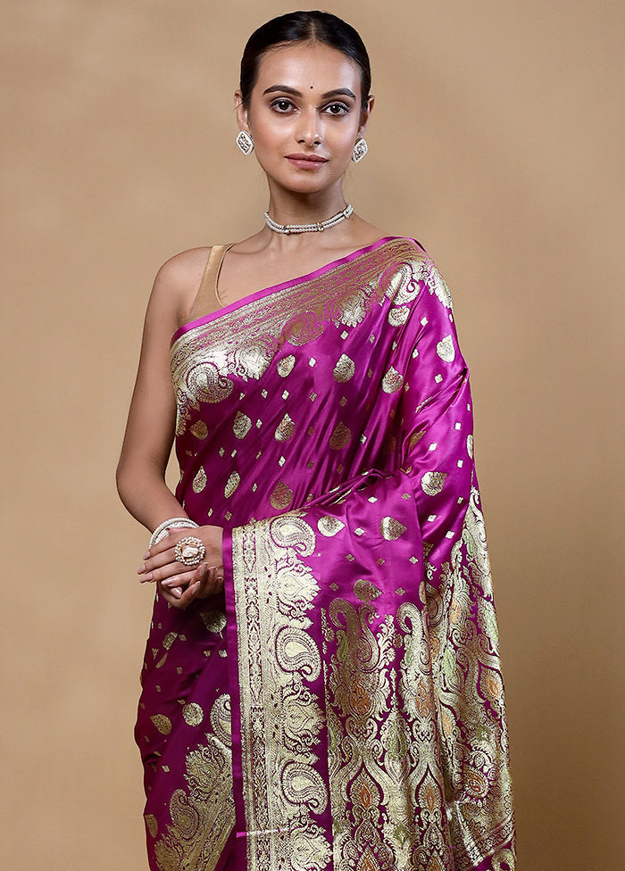 Violet Banarasi Silk Saree With Blouse Piece Cheap Sale Low Pice Fee Shipping