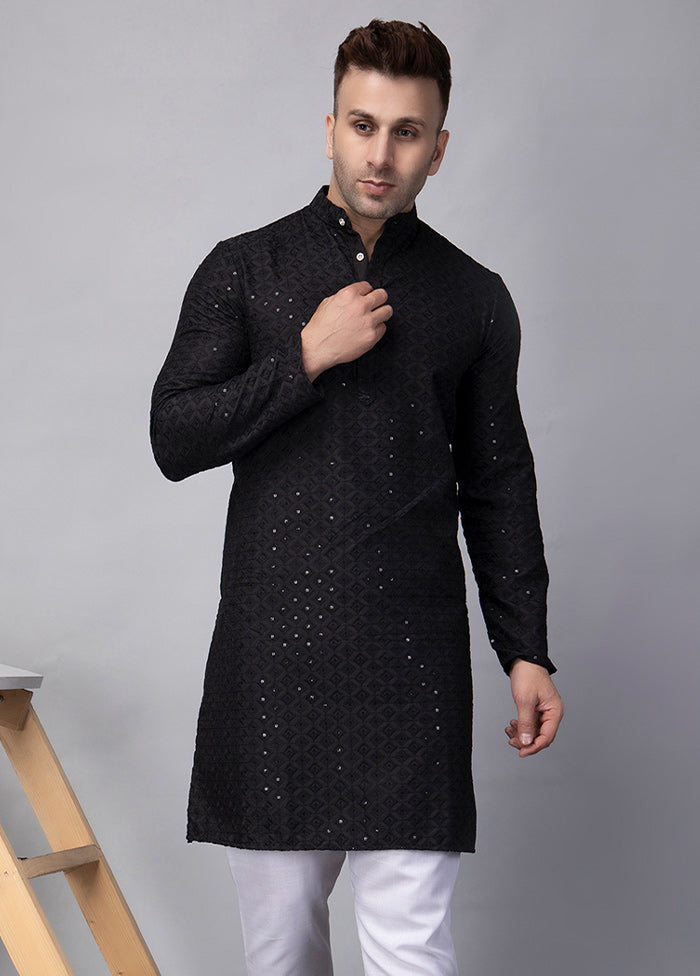 2 Pc Black Viscose Kurta Pajama Set Cheap From China