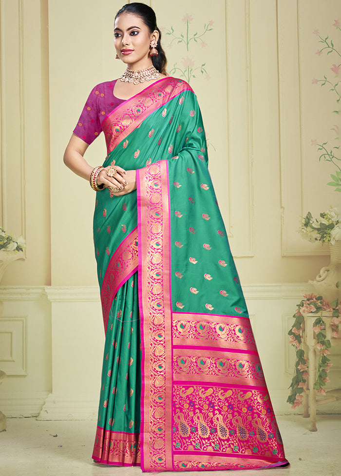 Teal Green Dupion Silk Saree With Blouse Piece Cheap Geniue Stockist