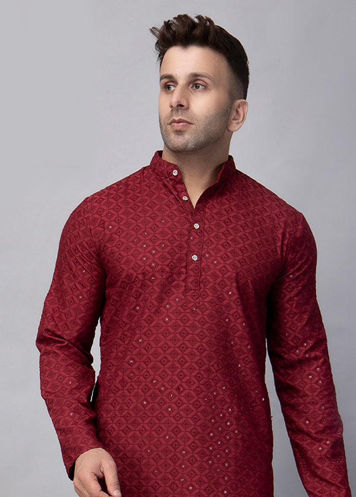 Red Viscose Embroidered Knee Length Kurta For Nice For Sale